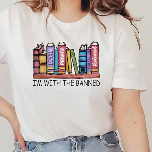 I'm With The Banned Books T-Shirt, Funny Gift For Book Lovers Tee Shirt - Picture 1 of 4